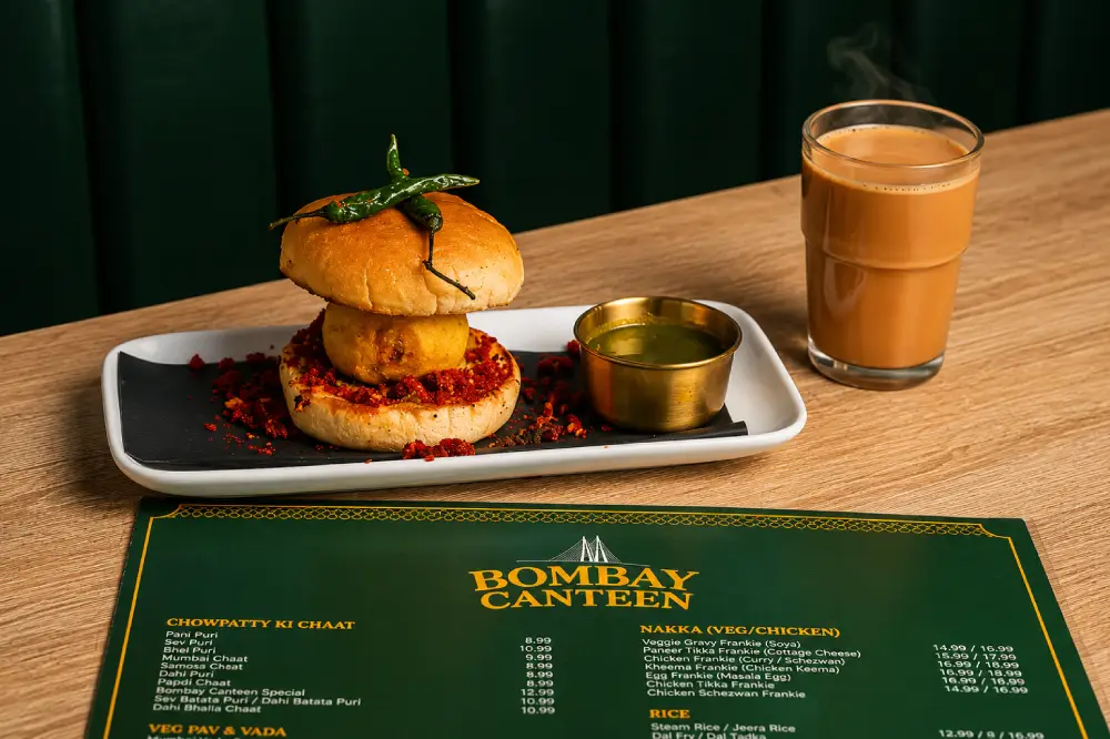 Authentic Mumbai style Vada Pav served with green chutney and hot chai